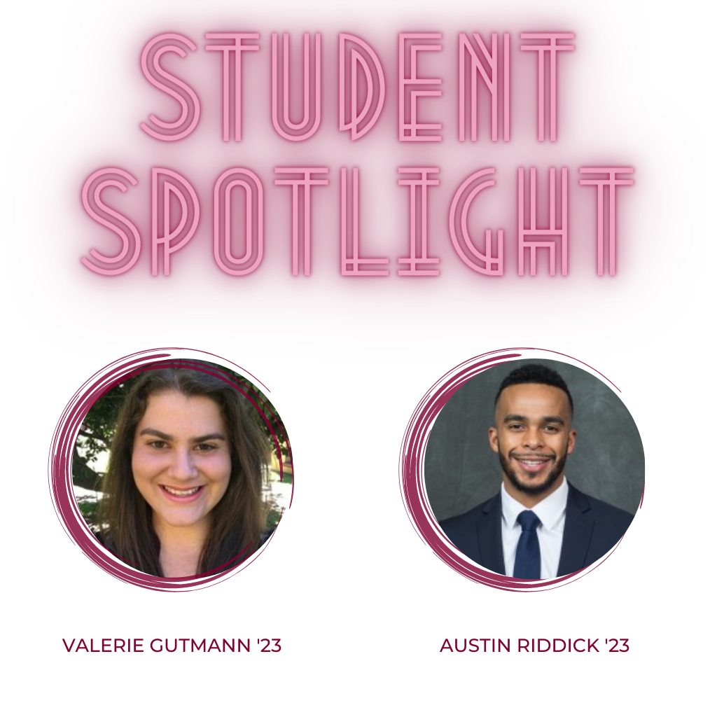Pictures of a woman and a man and the words Student Spotlight