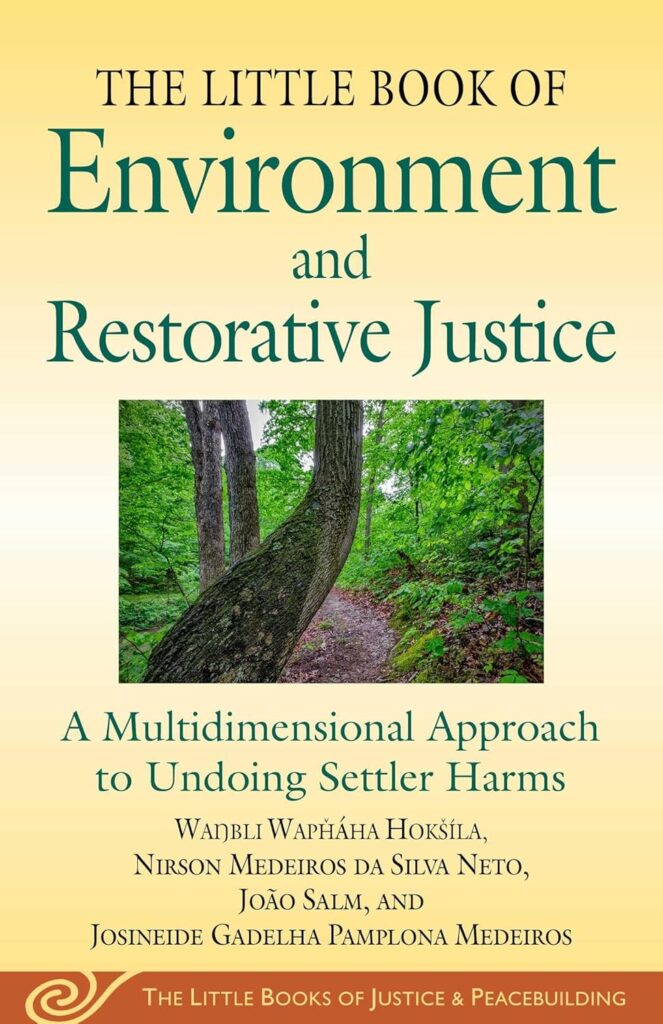 Book Cover of the Little Book of Environmental and Restorative Justice - Yellow background with a picture of a tree in the middle